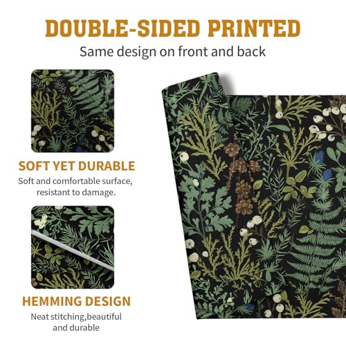 Black Sage Green Leaves Placemats Set of 4 Vintage Botanical Fern Leaf Floral Place Mats Farmhouse Heat Resistant Washable Kitchen Dining Linen Table Mats for Home Party Decor 12x18 Inch (4 Count)