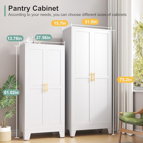 Metal Pantry Cabinet with 2 Doors and 5 Adjustable Shelves