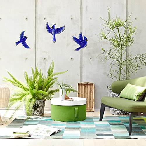 Metal Birds Wall Decoration Bird Wall Hanging Decor Outdoor Metal Wall Art Blue Bird Outdoor Decor Suitable for Living Room Bedroom Patio Kitchen Outdoor Fence Decoration 9 Inch (3 Count)