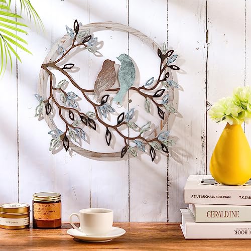 Metal Wall Art Bird on Tree Branch Silhouette Bird Hanging Ornament Porch Wall Decor for Living Room Outdoor Garden Bedroom Office Housewarming Party Decoration