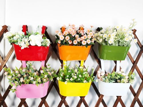 6 Pack 10" Colorful Metal Bacony Railing Planter for Outdoor Planters (6 Count)