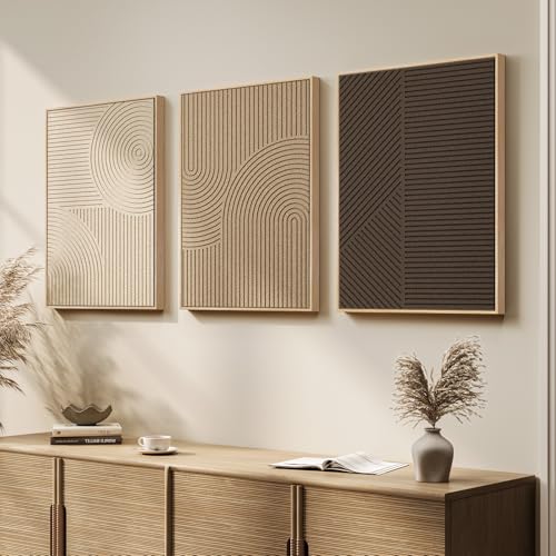 3D Textured Framed Neutral Abstract Wall Art Set (3 Count)