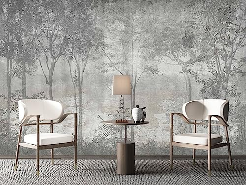 Gray Vintage Forest Tree Wallpaper Mural for Bedroom Living Room (51.52777777777778 Sq Ft)