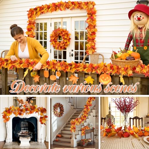 2 Pack Fall Leaves Garland Indoor Outdoor Fall Decor