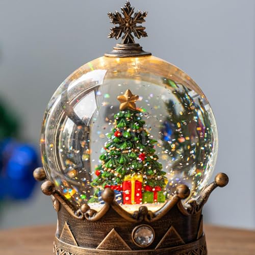 Christmas Snow Globe Lantern Water Glittering Christmas Tree Crown with Music