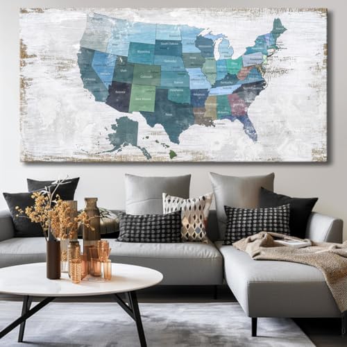 Wall Decor Map Canvas Wall Art for Wall Decoration Wood Background USA Canvas Prints for Bedroom Office Kitchen Home Wall Decor Framed Artwork Ready to Hang40 x79