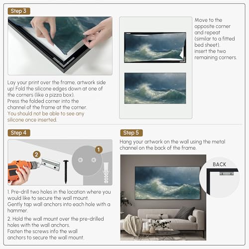 24"x46" Extra Large Framed Wall Art Dramatic Ocean Waves with Stormy Sky and Seagulls for Home Living Room Bedroom Decor
