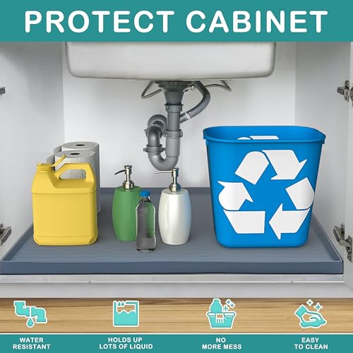 Waterproof Silicone Under Sink Mat 25'' x 22'' Shelf Liner for Kitchen and Bathroom (550 sq in)