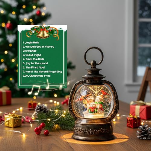 Christmas Snow Globe Lantern Water Glittering Snowman with Music