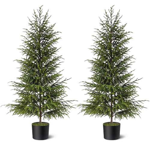 4FT 2Pcs Artificial Norfolk Pine Potted Christmas Tree for Front Door Decor (2 Count)