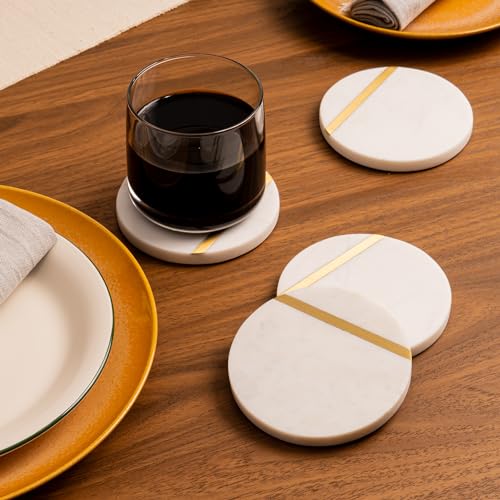 Marble Coasters with Gold Brass Inlay (6 Count)