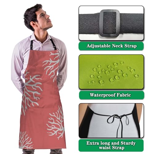 Chef Apron for Women Beach Coral Funny Aprons for Men for Kitchen Cooking Restaurant BBQ Painting Crafting 27”