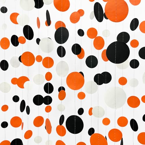 46Ft Orange Black Circle Dot Garland Black Orange and White Polka Dot Hanging Paper Streamer for Birthday Wedding Bridal Shower Fall Autumn Halloween Thanksgiving Party Decorations Supplies
