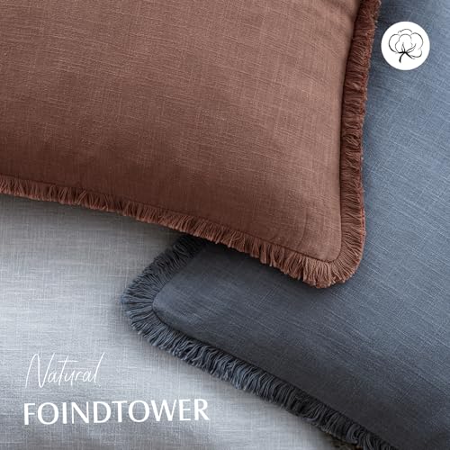 Decorative Linen Fringe Throw Pillow Covers 20×20 Inch (2 Count)