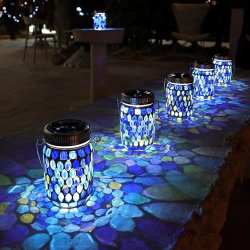 4 Pack Mosaic Lanterns Outdoor Waterproof with 215% Larger Solar Panel (4 Count)