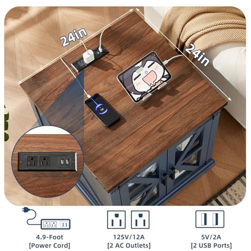 24'' End Table with Charger for Living Room