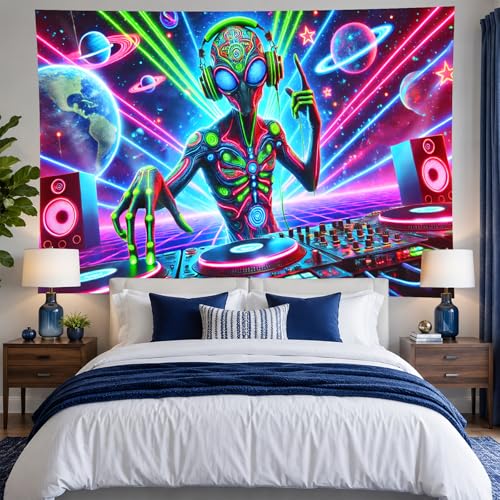 Blacklight Tapestry Alien DJ Party Backdrop 78 x 59 Inch