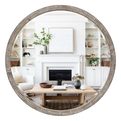 35" Round Wood Mirror