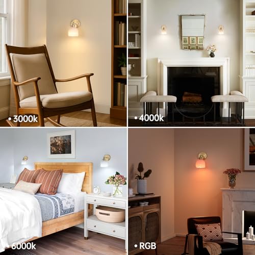 Vintage Battery Operated Wall Sconce with White Tulip Glass Lampshade 5000 mAh Rechargeable Battery Powered Wall Light with Remote Control for Bedside Bedroom Doorway (2 Count)