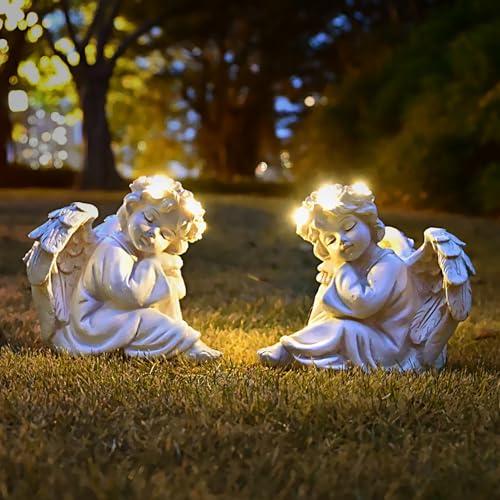 Garden Angel Statue Outdoor Decor Angel Solar Light Outside Decorations (2 Count)