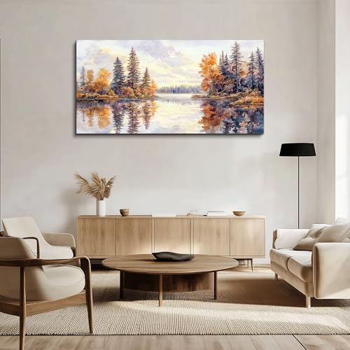 Modern Large Canvas Print Wall Art Abstract Ink Landscape Painting Home Decoration Natural Landscape Artwork Picture Living Room Bedroom Office Wall Decoration Ready To Hang 24x48 Inches
