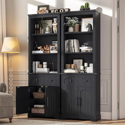 Farmhouse Bookshelf with Storage Cabinet