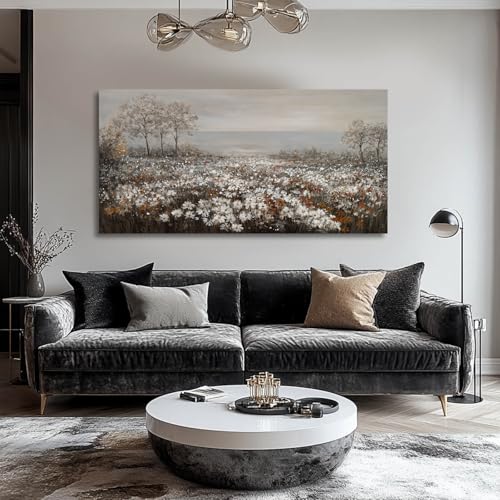 Farmhouse Decor Tree and Ocean Wall Art White Flowers Vintage Artwork 24"x48" Grey Pictures Wall Decor for Dining Room Bedroom Office