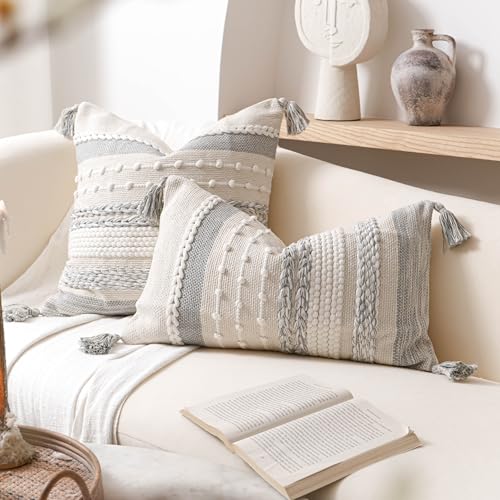 Gray Decorative Lumbar Pillow Cover 12x20