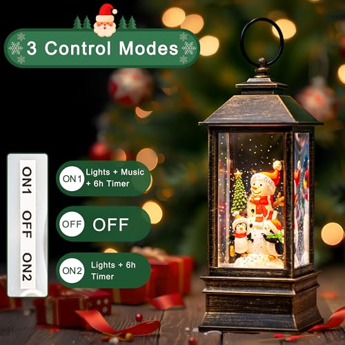 Christmas Snow Globe Water Lantern with Snowman and Penguin Scene Battery Operated or USB Powered Musical Lighted Holiday Decoration for Tabletop Display for Family and Friends