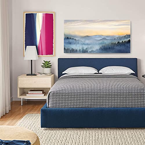 Wall Decor for Living Room Sunrise Misty Forest Print Picture Paintings Wall Art for Bedroom Bathroom Framed Large Canvas Artwork Modern Room Wall Decorations Size 60x30 inches Ready to Hang