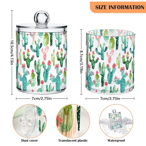2 Pack Qtip Holder Organizer Dispenser Cactus on White Background Bathroom Storage Canister Cotton Ball Holder Container for Cotton Pads (2 Count)