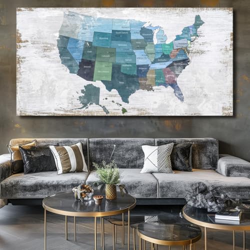 Wall Decor Map Canvas Wall Art for Wall Decoration Wood Background USA Canvas Prints for Bedroom Office Kitchen Home Wall Decor Framed Artwork Ready to Hang40 x79