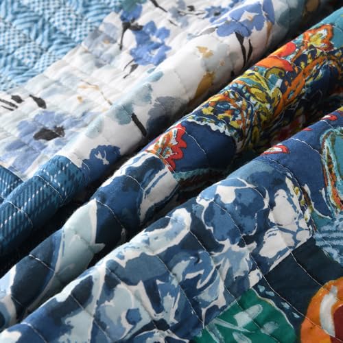Cotton Bedspread Luxury Vintage Floral Patchwork Blue Bedding Quilt Set