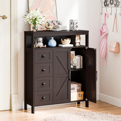 Farmhouse Storage Cabinet with 2 Doors and 4 Drawers