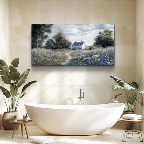 Canvas Wall Art For Living Room Bedroom Wall Decor For Office Farmhouse Mural Retro Pastoral Flower Sea Landscape Painting Room Hallway Prints Artwork Picture Wall Decoration 20x40 Inches