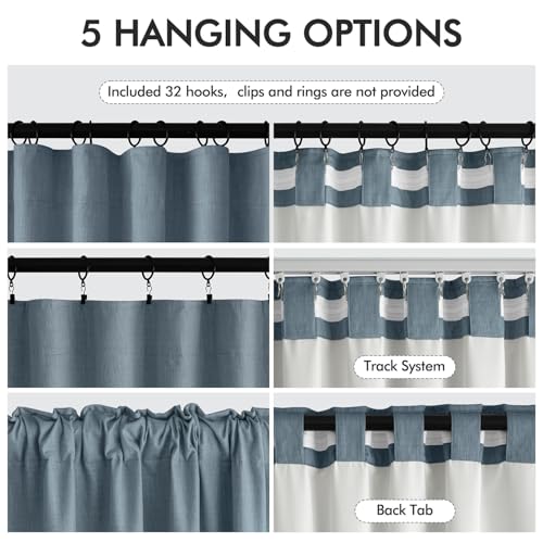 100% Blackout Back Tab Pleat Linen Curtains 50" Wx120 L