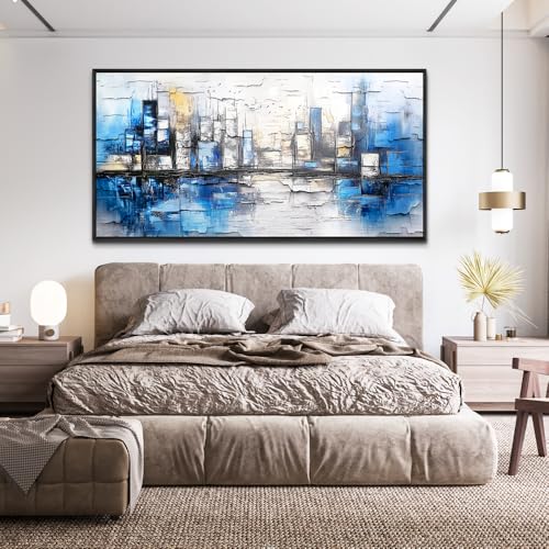 Black Framed Canvas Wall Art For Living Room Large Wall Decor For Office Bedroom Decorations Blue Landscape Pictures Abstraction Paintings Artwork Aesthetic Mural Home Decor 30x60 In