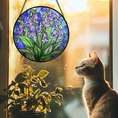 Stained Glass Window Hanging Suncatcher Purple Flower Gifts for Women 6.3"