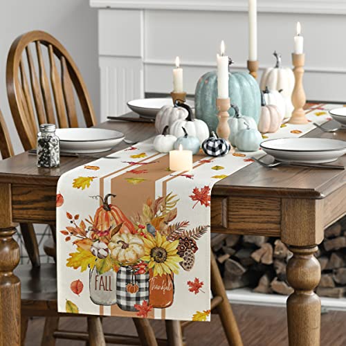 Thankful Fall Pumpkin Leaves Floral Vases Table Runner