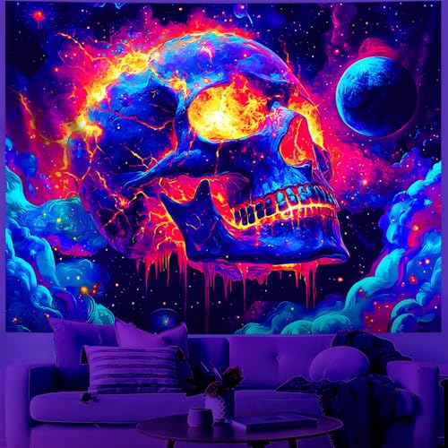 Blacklight Halloween Tapestry Horror Moon Night Scary Cemetery Pumpkin Lantern Halloween Tapestry Wall Hanging Skull Horror Poster Banners for Bedroom Livingroom