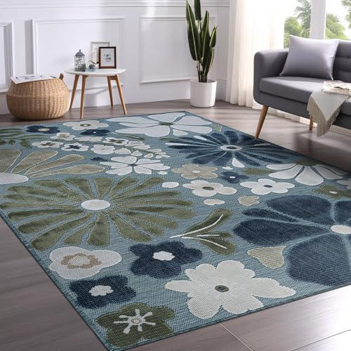 Outdoor Rug 5x7 Modern Floral Tropical Area Rugs for Outdoor and Indoor Patio Easy to Clean Non Shedding Living Room Porch Garden Washable Outside Carpet (35 Sq Ft)