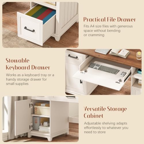 55" Farmhouse Executive Desk with Charging Station