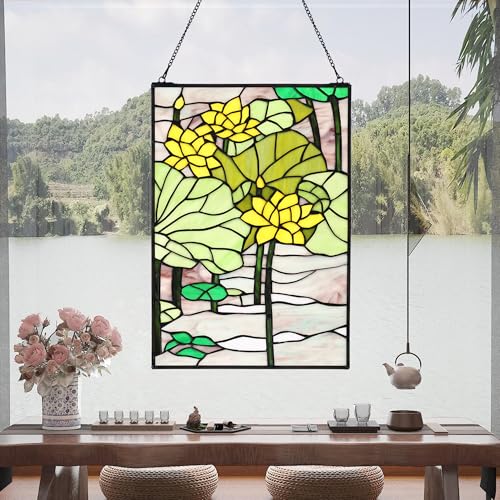 Stained Glass Window Hanging 16" H x 11" W Tiffany Style Rectangular Window Panel Suitable for Living Room Bedroom Kitchen Window Decoration Hangings with Chain