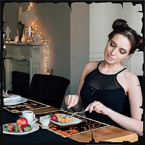 6 Pcs Halloween Placemats 12"x18" Gothic Bat Placemats Kitchen Decoration Washable Witch Place Mats Rectangle Skull Table Mats for Halloween Dining Table Accessories