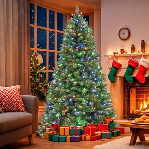6ft Artificial Prelit Christmas Tree with 250 Multicolor LEDs (1032 Count)