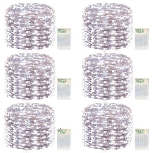 6 Pack Cool White Fairy Lights Battery Operated