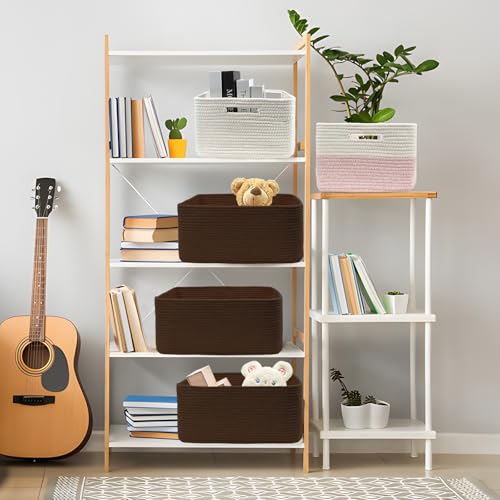 Cotton Rope Woven Basket with Handles for Shelves