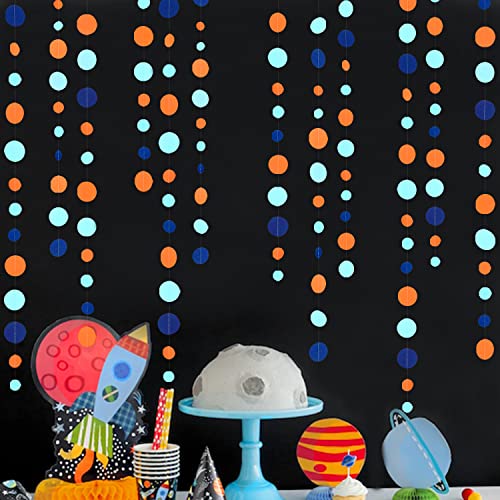 46 Ft Navy Blue Orange and Teal Circle Dots Garland Royal Blue Orange Aqua Polka Dot Hanging Paper Streamer for Birthday Wedding Bridal Shower Outer Space Galaxy Theme Party Decorations Supplies