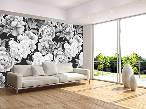 Black and White Peonies Wallpaper Watercolor Floral Mural Wallpaper for Bedroom Living Room