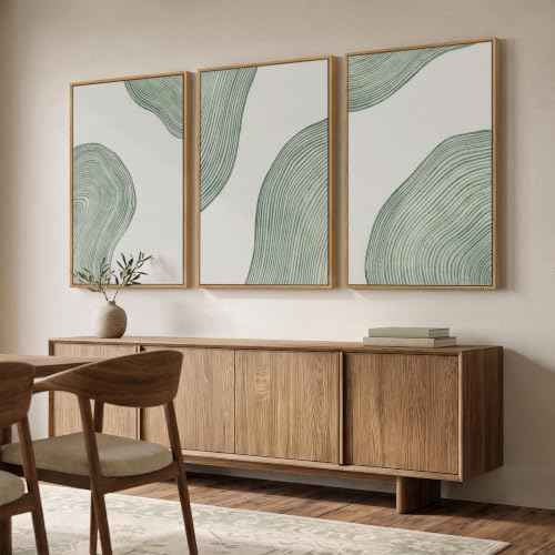Large Framed Sage Green Abstract Wall Art for Living Room (3 Count)